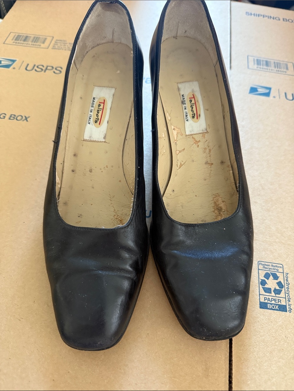 Talbots Black Leather Square-Toe Pumps